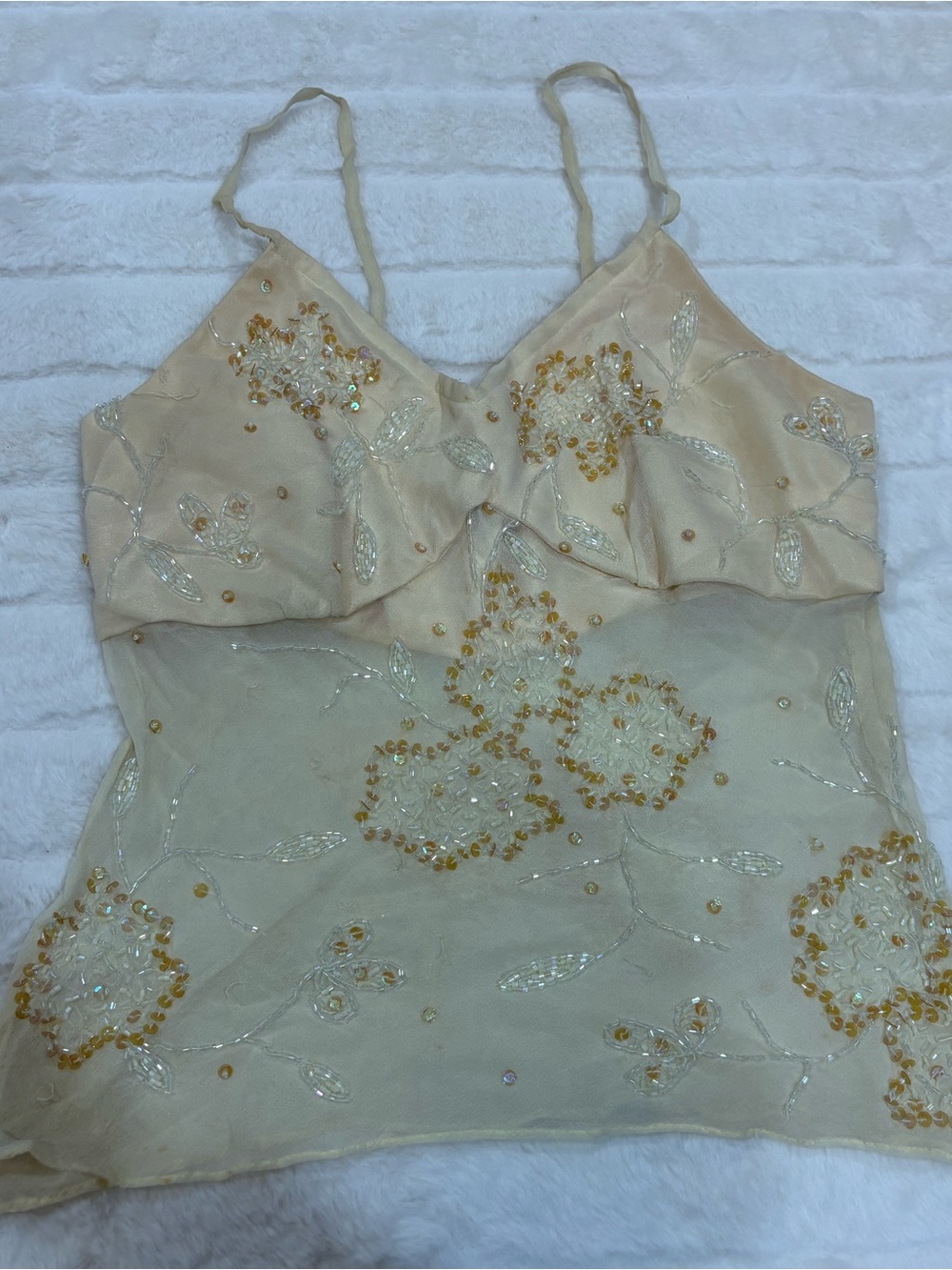 Embellished Sheer Cami Top - yellow